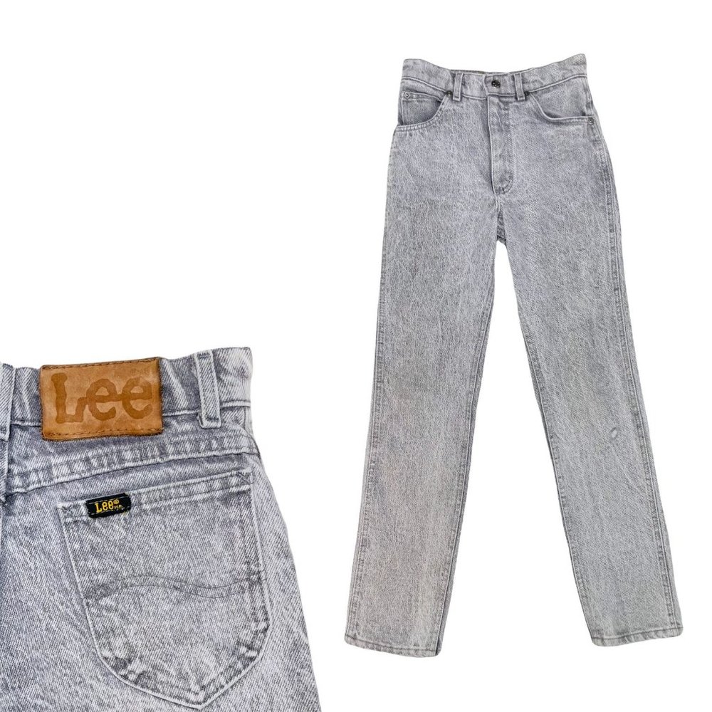 Vintage Acid Wash Lee Leather Patch Denim Mom Jeans 24" - 25"